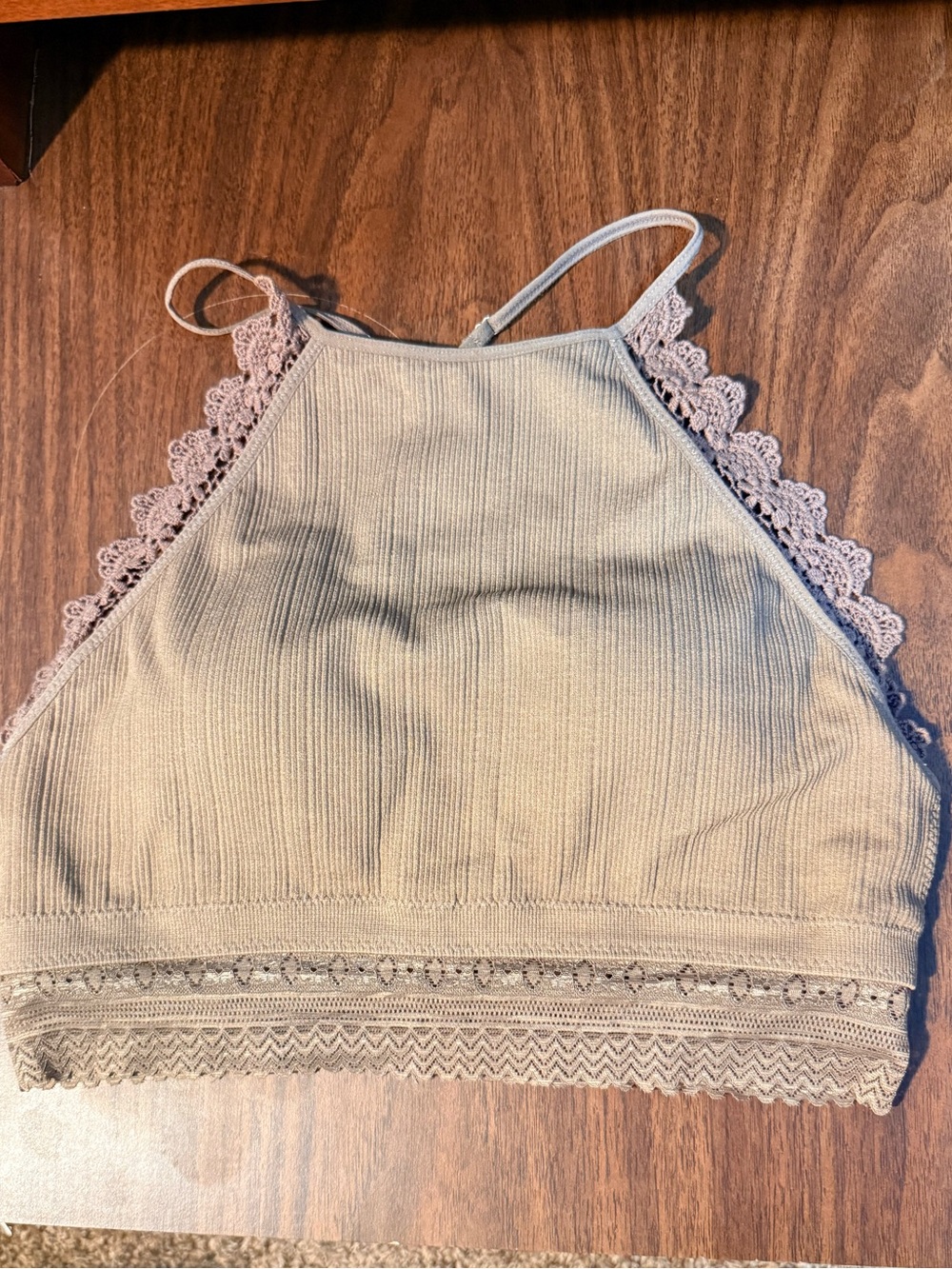 ☀️ Fornia • Lace-Trim Ribbed Bralette in Taupe • women’s M/L
